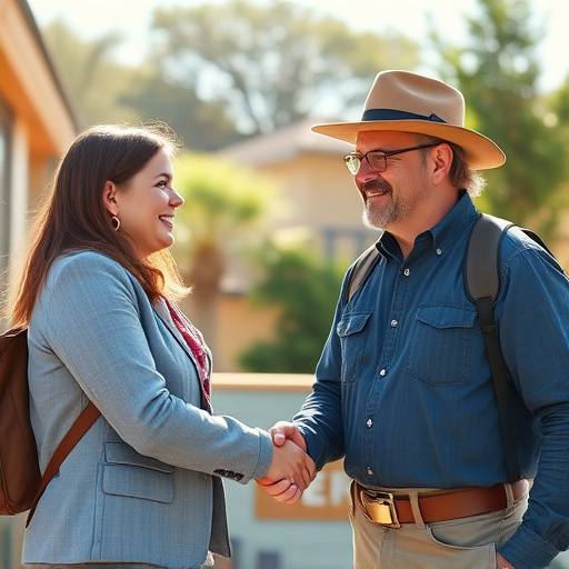 A handshake between a location scout and a property owner, symbolizing successful negotiation of location agreements.