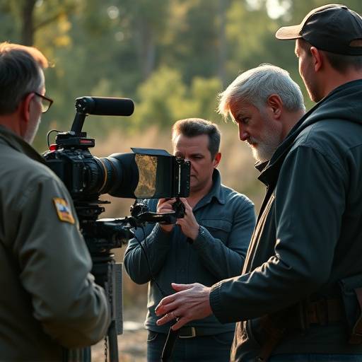 On-set location manager coordinating with the film crew during a shoot, ensuring smooth operations.